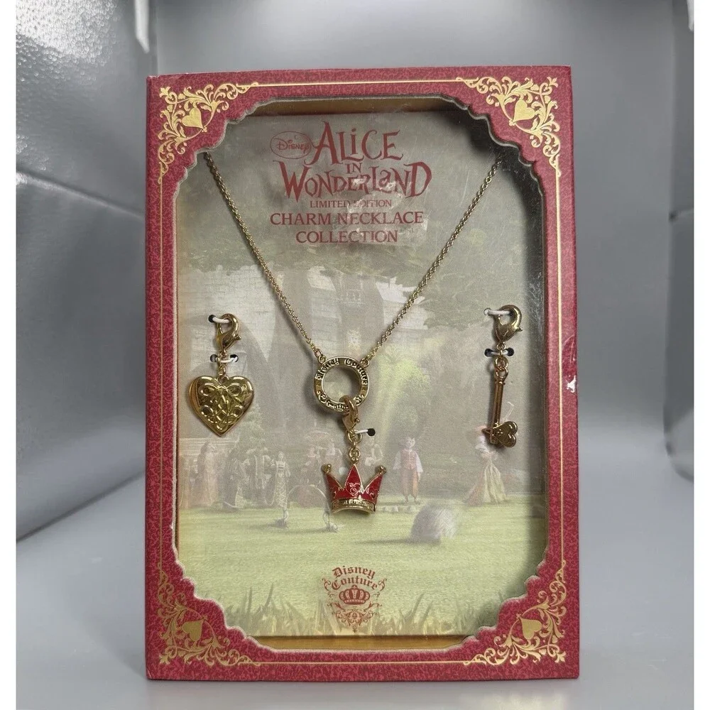 Disney Couture Alice in Wonderland Red White Queen Charm Necklaces Limited Ed